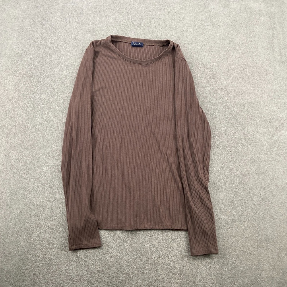 Splendid Ribbed Shirt Top Womens‎ Medium Brown Rayon Stretch Everyday Round Neck